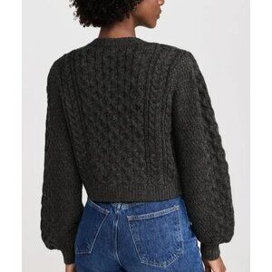 NEW Cinq A Sept Black Cable Knit Cardigan Womens L Wool Cozy Basic Contemporary